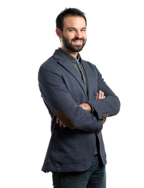 iş kolları olan adamı izole arka plan üzerinde çarpı işareti.