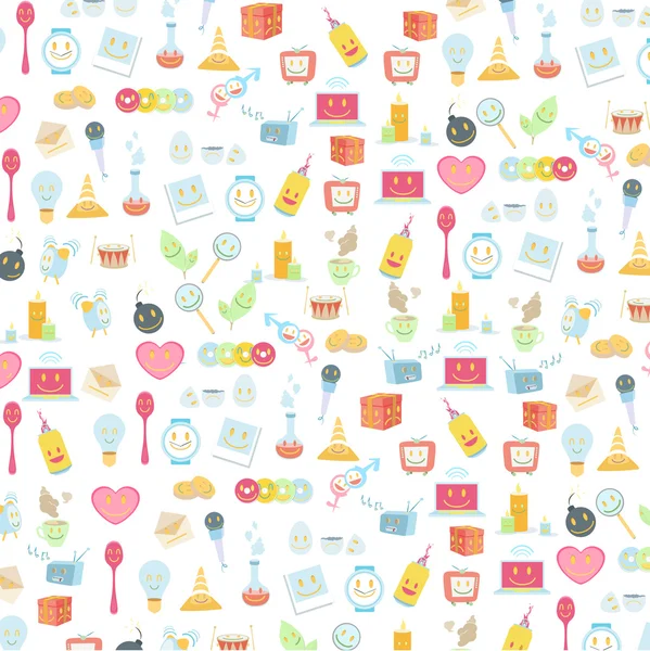 Pattern of cute icons over white background. Vector design — Stock Vector