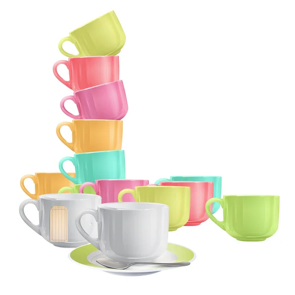 다채로운 컵의 컬렉션입니다. 벡터 디자인. — 스톡 벡터