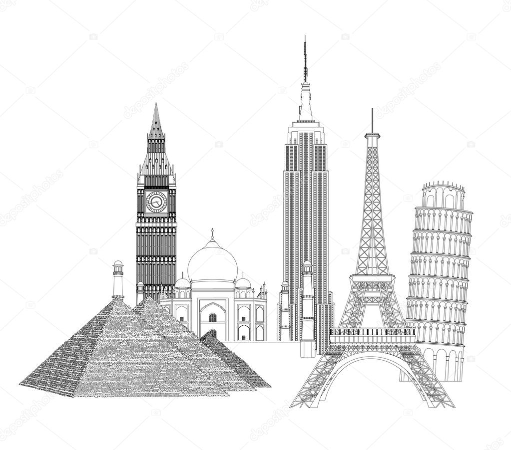 Several monuments over white background. Vector design