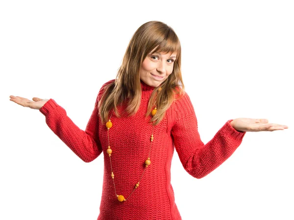 Cute young girl having doubts over isolated white background — Stock Photo, Image