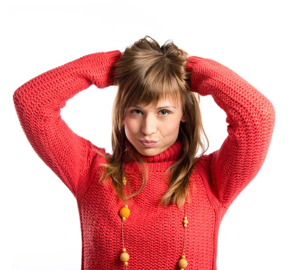 Triest jong meisje geïsoleerd op witte achtergrond — Stockfoto