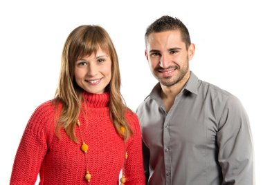 İzole beyaz arka plan üzerinde mutlu çift