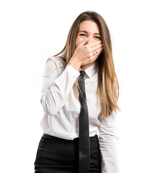 Mooi meisje over geïsoleerde witte achtergrond — Stockfoto