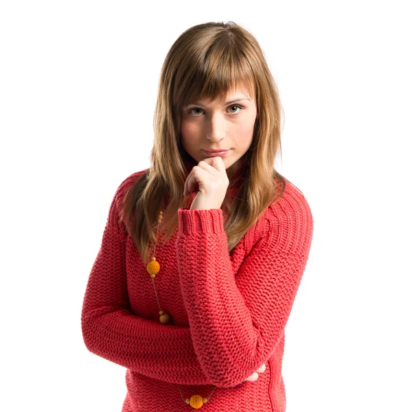 Young pretty girl thinking over white background — Stock Photo, Image