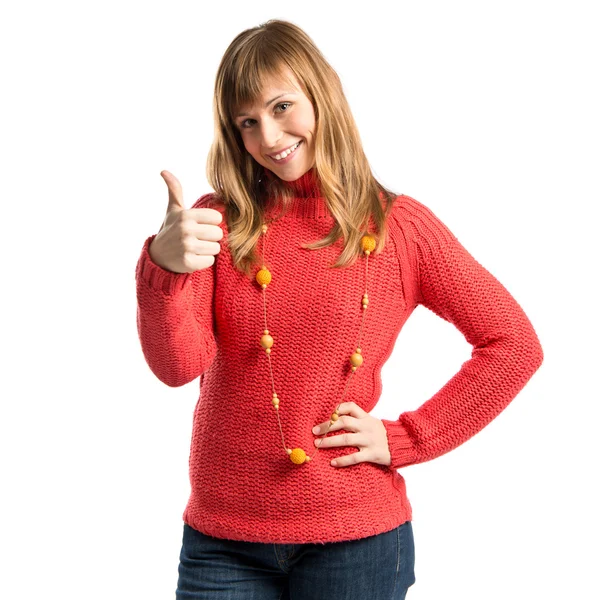 Young woman making Ok sign over white background — Stock Photo, Image