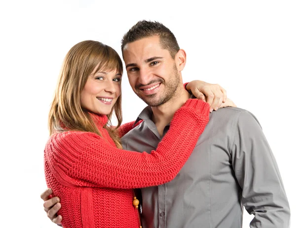 Boldog pár felett, elszigetelt fehér háttér — Stock Fotó