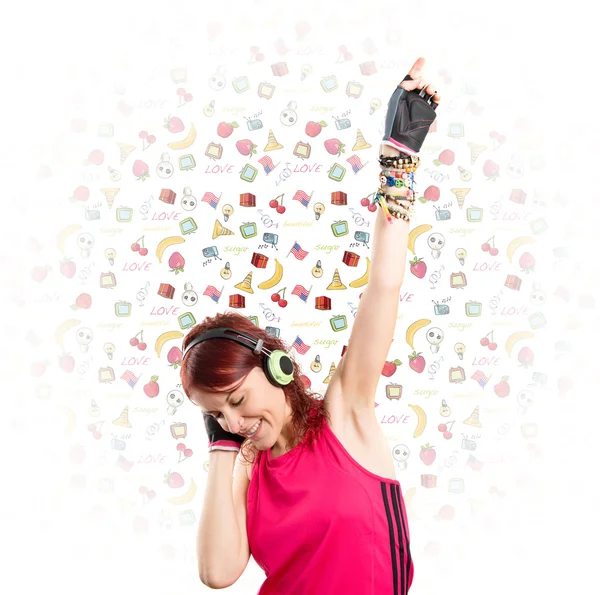 Mladí sportovní dívka tančí roztomilý ikony pozadí — Stock fotografie