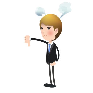 Başparmağını izole arka plan üzerinde ile mutsuz bir işadamı. vektör tasarımı.