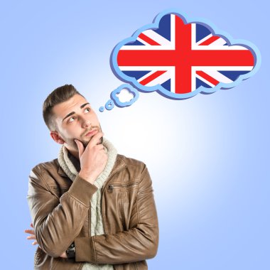 Young man thinking in english clipart