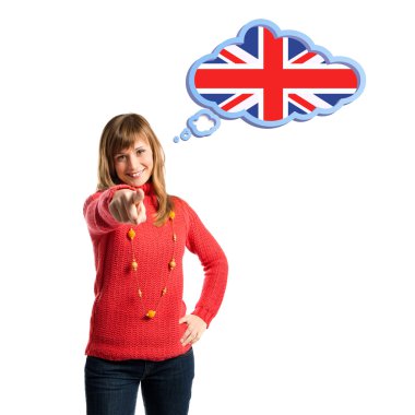 giovane donna abbastanza pensando a imparare l'inglese su sfondo bianco