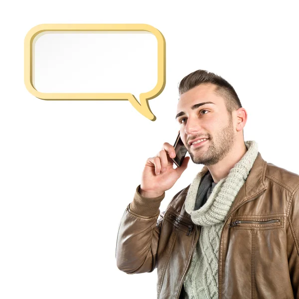 Mężczyzn rozmawiać mobilny na białym tle. — Zdjęcie stockowe