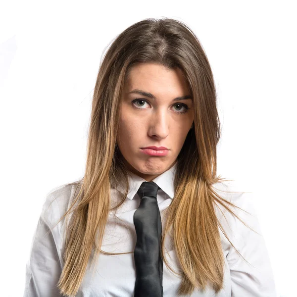 Triste menina isolada sobre fundo branco — Fotografia de Stock