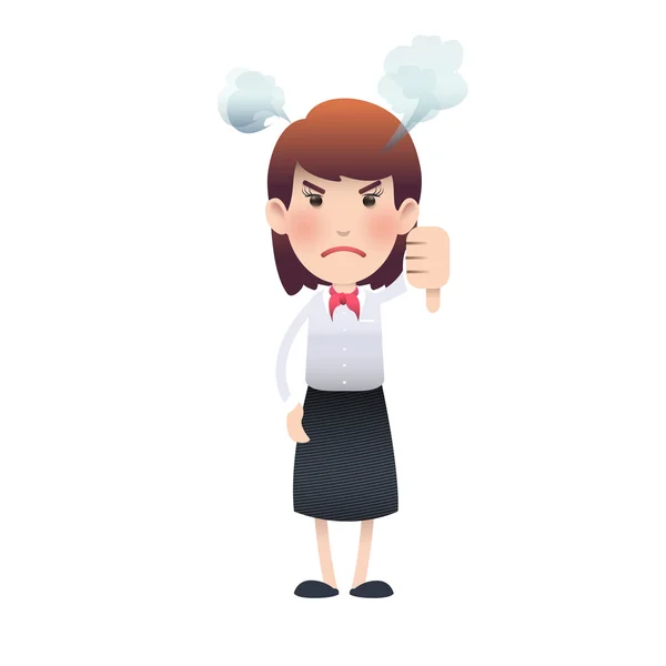 Unhappy woman with his thumb down over isolated background. Vector design. — Stock Vector