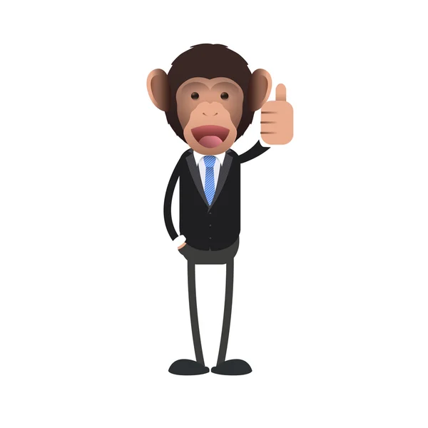 Macaco de negócios feliz com o polegar para cima sobre fundo isolado. Projeto vetorial . — Vetor de Stock