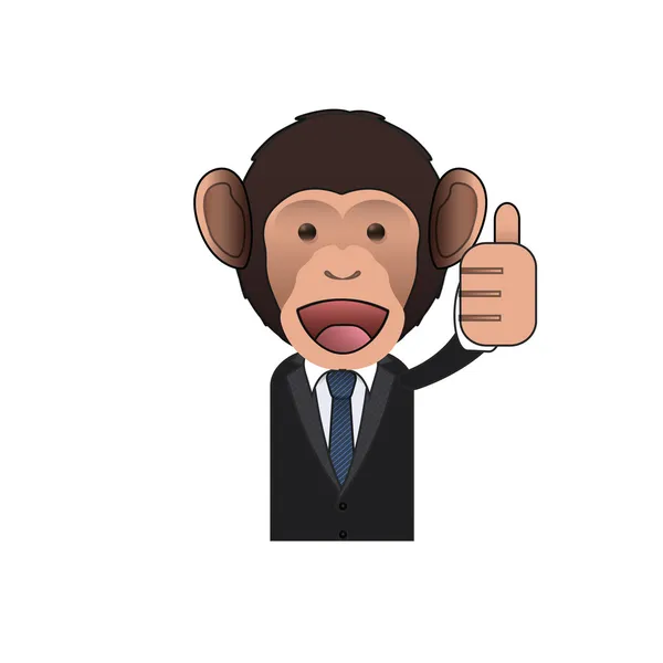 Щаслива ділова мавпа з великим пальцем над ізольованим тлом. Векторний дизайн . — стоковий вектор
