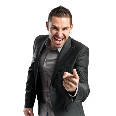 işadamı kızgın ve izole beyaz zemin üzerine bağırarak 