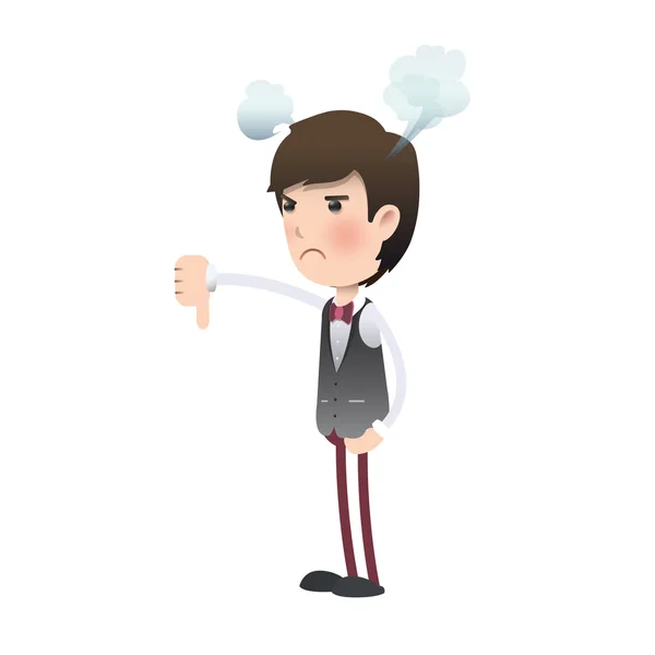 Unhappy businessman with his thumb down over isolated background. Vector design. — Stock Vector