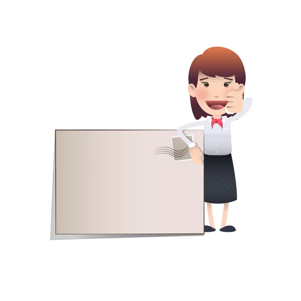 Business girl holding an envelope over white background — Stock Vector