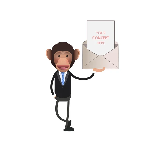 Business monkey holding an envelope over white background — Stock Vector