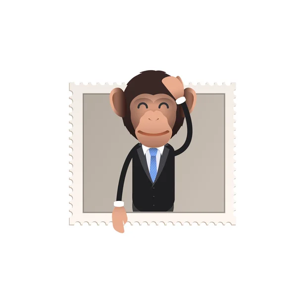 白い背景の上のスタンプ中ビジネス猿 — ストックベクタ