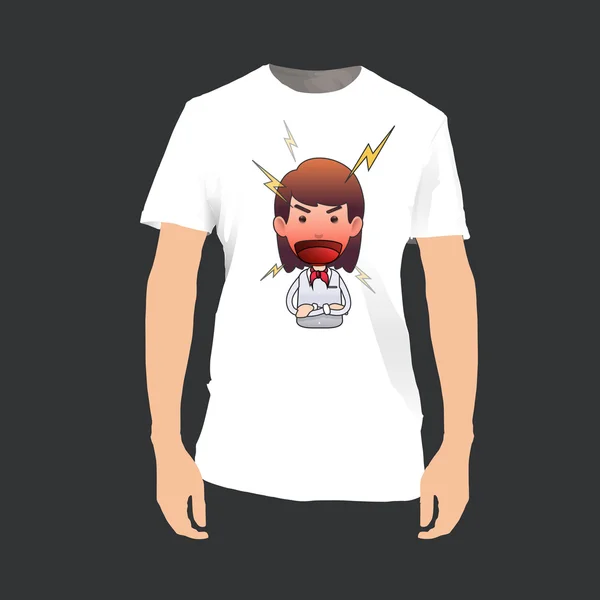 Angry redhead girl holding printed on shirt. Vector design. — Stock Vector