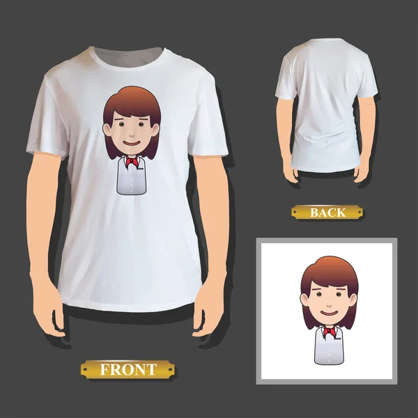 Happy redhead girl holding printed on shirt. Vector design. — Stock Vector