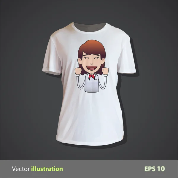 Succes roodharige meisje houden afgedrukt op shirt. vector ontwerp. — Stockvector