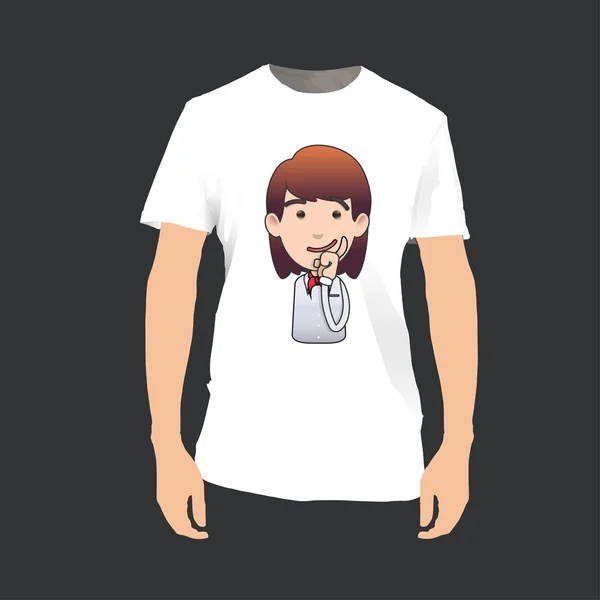 思考の赤毛の女の子はシャツに印刷されます。ベクトルのデザイン. — ストックベクタ