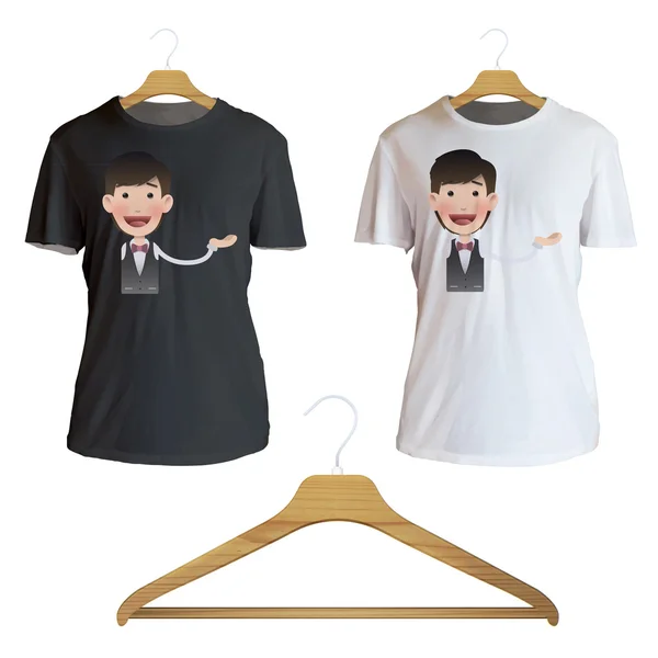 Man holding something printed on white shirt. Vector design Royalty Free Stock Illustrations