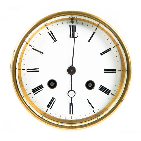 Horloge vintage sur fond blanc isolé — Photo
