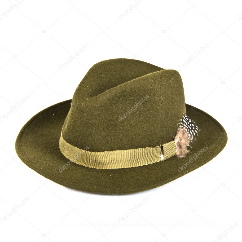 Vintage green hat over isolated white background 