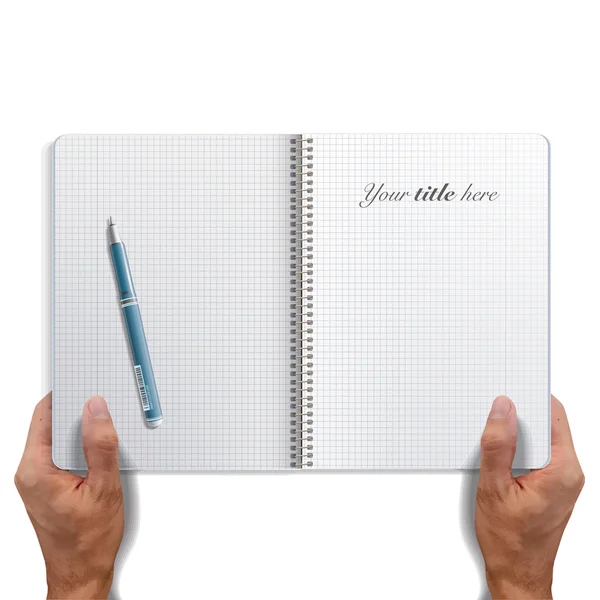 Abra a caneta no caderno branco. Projeto vetorial . — Vetor de Stock