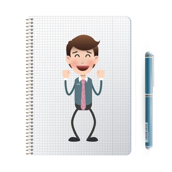 Happy Businessman impresso sobre notebook. Projeto vetorial — Vetor de Stock
