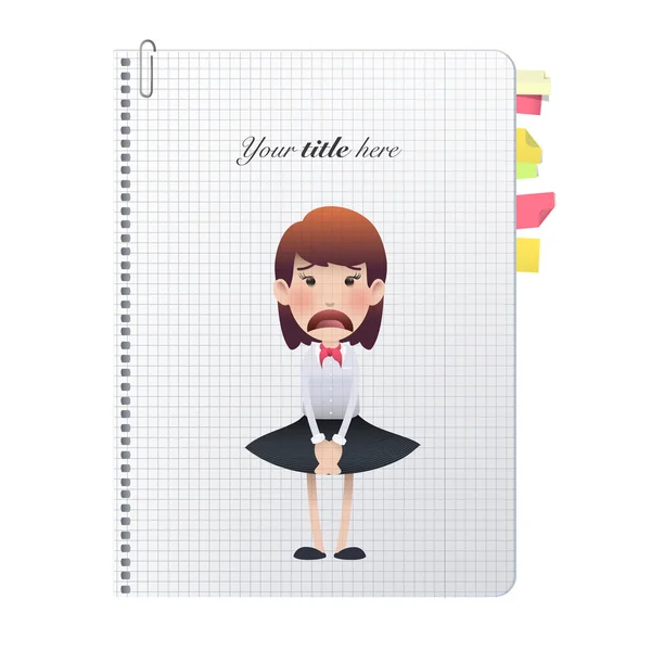 Embarrased Businesswoman printed over notebook. Vector design — Stock Vector