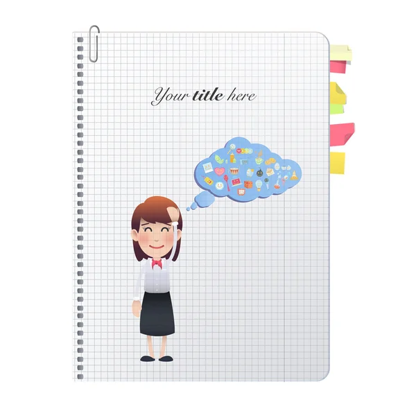 Donna d'affari stampato su notebook su sfondo bianco — Vettoriale Stock