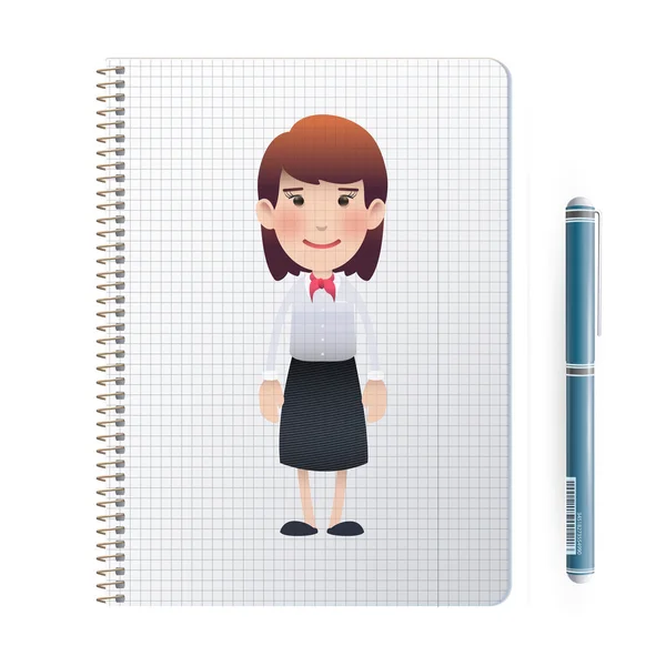 Glad affärskvinna ut över notebook. vektor design — Stock vektor