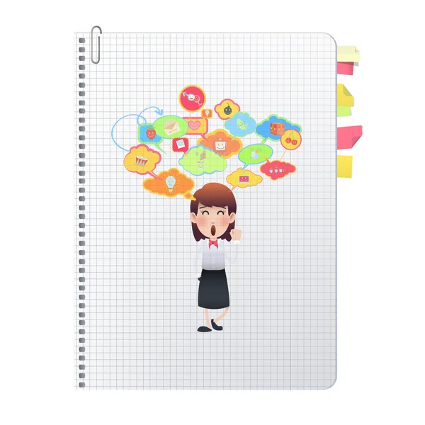 Businesswoman printed on notebook over white background — Stock Vector