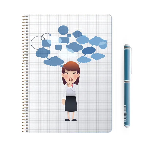 Businesswoman printed on notebook over white background — Stock Vector