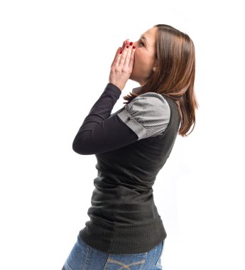 genç kız izole beyaz zemin bağırarak 