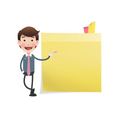 bir notu beyaz arka plan üzerinde gösterilen işadamı