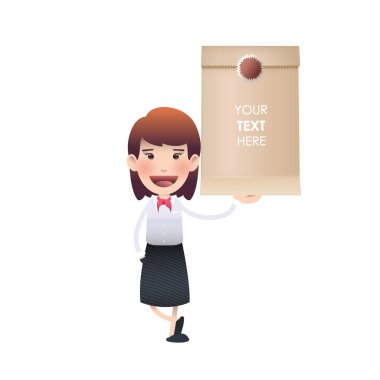 beyaz zemin üzerinde bir zarf tutan kız