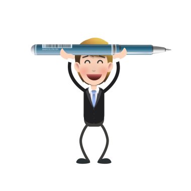 Beyaz arka plan üzerinde kalem tutan bir iş adamı. vektör tasarımı 