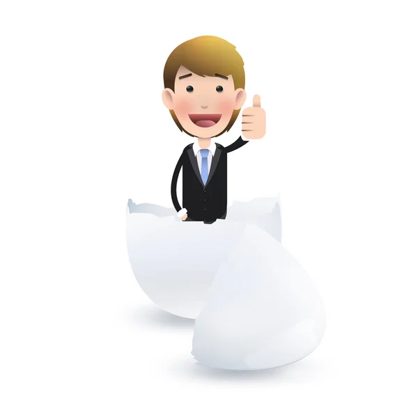 Businessman inside an egg over white background — Stock Vector