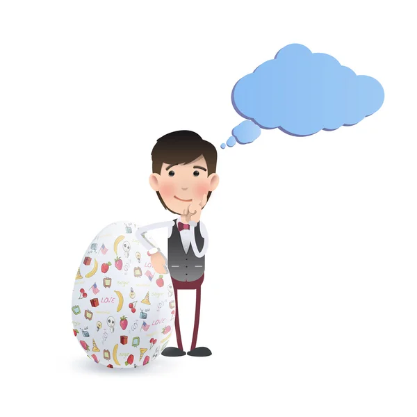Homme d'affaires pensant près d'un oeuf sur fond blanc — Image vectorielle