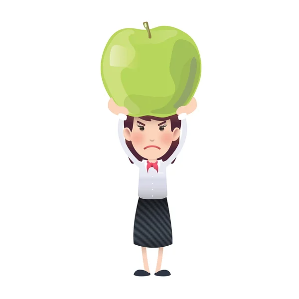一个苹果缓缴白色背景的女商人 — 图库矢量图片
