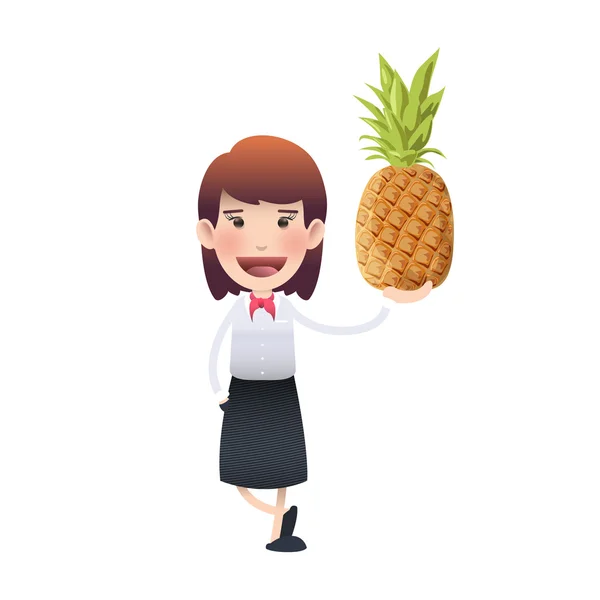 Beyaz zemin üzerinde bir ananas holding iş kadını — Stok Vektör