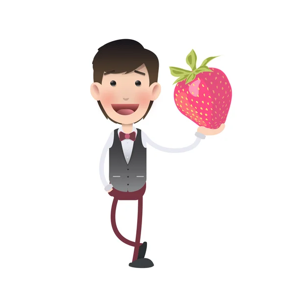 Affärsman med jordgubbe på vit bakgrund, vektor design — Stock vektor