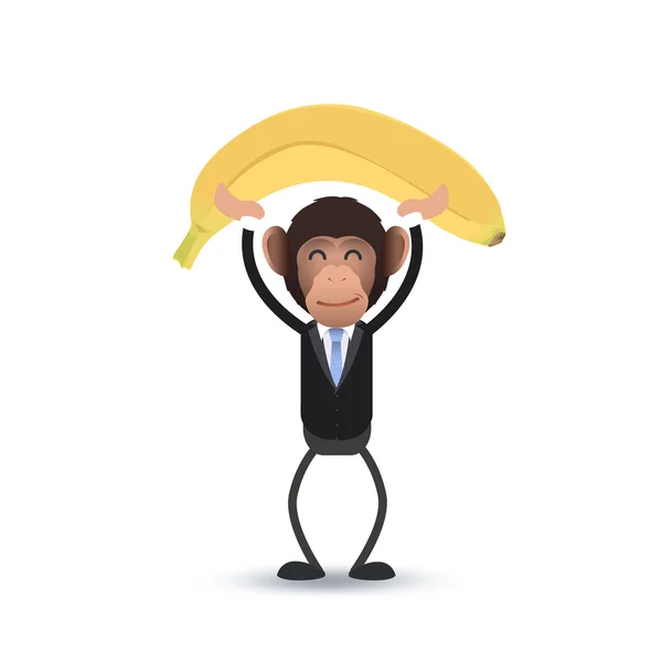 Singe d'affaires tenant une banane sur fond blanc — Image vectorielle