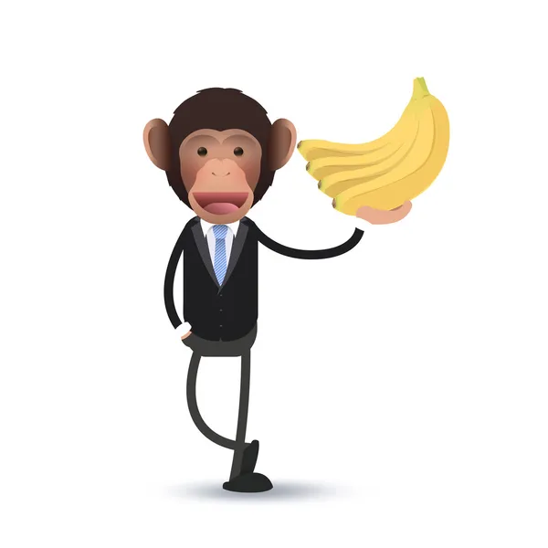 Singe d'affaires avec banane sur fond blanc — Image vectorielle